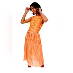 ONLY Sherbert Orange Pleeted Midi Dress Size Medium